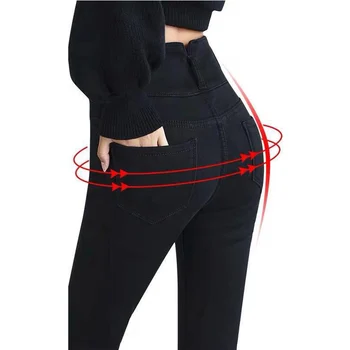 MAZEROUT 2020 Blugi Femei Pantaloni din Denim Slim moda butonului femei pantaloni de creion Alb denim elastic Retro Streetwear Pantaloni