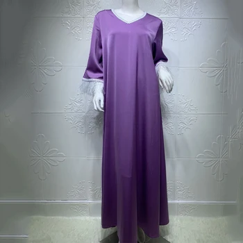 MD Abayas Pentru Femeile Musulmane Moda Dubai Turcia Rochie Maxi Moț de Pene Violet Rochii de Seara 2021 Noi Caftan Arabi Djellaba