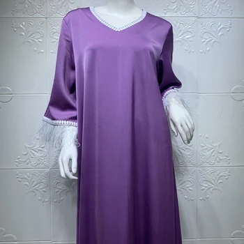 MD Abayas Pentru Femeile Musulmane Moda Dubai Turcia Rochie Maxi Moț de Pene Violet Rochii de Seara 2021 Noi Caftan Arabi Djellaba
