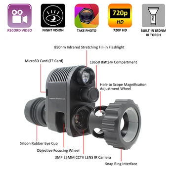Megaorei 3 Viziune de Noapte 720p HD Vânătoare Camera Video Portabile din Spate Aplicare a Adăuga pe Atașament cu Built-in 850nm IR Lanterna