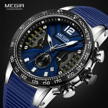 MEGIR Sport Cronograf Cuarț Ceasuri pentru Barbati Curea din Silicon Wateproof Luminos Ceas de mână de Om Relogios Masculino 2106 Albastru