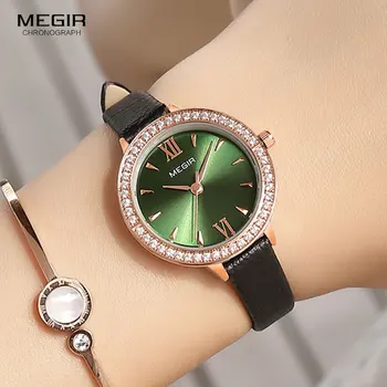 MEGIR Verde Ceas Femei de Lux Simple Ceasuri Quartz Lady Piele Brățară Ceas de mână de sex Feminin Ceas Relogio Feminino 4210