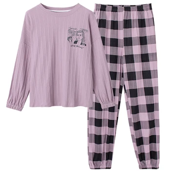MELIFLE Primăvară Pură Violet Moale Pijama Seturi pentru Femei de Moda Toamna Satin Pijamale din Bumbac PIJAMA Atoff Acasă de Mătase, îmbrăcăminte de noapte