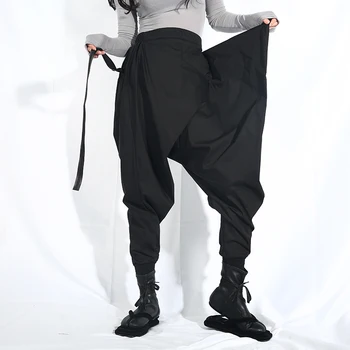 [MEM] 2021 Nouă Primăvară de Toamnă Înaltă Talie Elastic Liber Panglică Neagră Split Comun Harem Pantaloni Femei Pantaloni de Moda Valul LA98