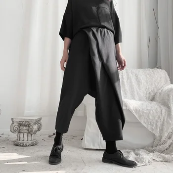 [MEM] de Mare Talie Elastic Negru Scurtă Split Harem Pantaloni Noi Vrac se Potrivi Pantaloni de Femei de Moda, Valul de Primavara Toamna anului 2021 19A-a568