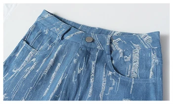 [MEM] de Talie Mare Albastru Burr Split Comun Lungi Pantaloni din Denim Nou Vrac se Potrivi Pantaloni de Femei de Moda, Valul de Primavara Toamna anului 2021 1Y723