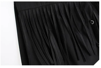 [MEM] Femei Negru Ciucuri Split Mare Dimensiune Bluza Noua Rever Maneca Lunga Tricou Vrac se Potrivi de Moda Valul de Primăvară de Toamnă 2021 1S124