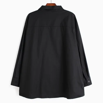 [MEM] Femei Negru Ciucuri Split Mare Dimensiune Bluza Noua Rever Maneca Lunga Tricou Vrac se Potrivi de Moda Valul de Primăvară de Toamnă 2021 1S124