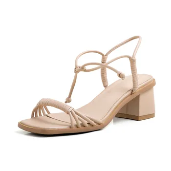 MEMUNIA 2020 nou sosiți femei sandale culori solide pătrat tocuri inalte, sandale de vară de moda simplu casual, pantofi de plaja si femeie