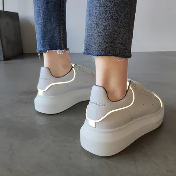 MEMUNIA 2020 Vacă din piele femei adidași dantela-up apartamente rotund toe reflectorizante primavara toamna platforma pantofi plat doamnelor pantofi casual