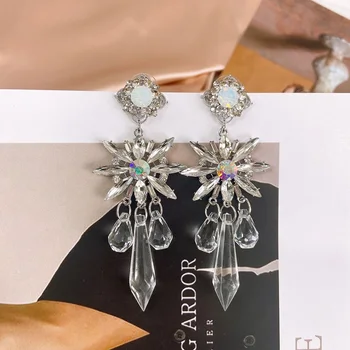 MENGJIQIAO Nou coreean Clar Floare de Cristal de Apă Picătură Legăna Cercei Pentru Femei de Lux Exagera Moda Bijuterii Pendientes