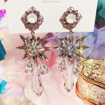 MENGJIQIAO Nou coreean Clar Floare de Cristal de Apă Picătură Legăna Cercei Pentru Femei de Lux Exagera Moda Bijuterii Pendientes