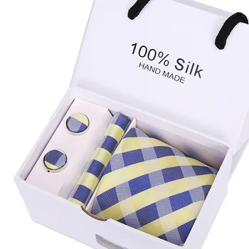 Mens 2018 Mare Moda Barbati Skinny Negri Gât Cravată Set Handkercheif Set de 7,5 cm Lățime Cravate Jacquard Corbata Cutie de Cadou de Ambalare