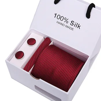 Mens 2018 Mare Moda Barbati Skinny Negri Gât Cravată Set Handkercheif Set de 7,5 cm Lățime Cravate Jacquard Corbata Cutie de Cadou de Ambalare