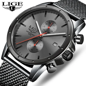 Mens Ceasuri de Lux de Top de Brand LIGE Afaceri Ceas Barbati Cronograf din Oțel Complet rezistent la apa Analog Cuarț Ceas de mână de sex Masculin Ceas+Cutie