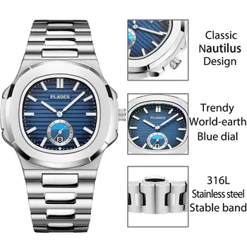 Mens Ceasuri de Top de Brand de ceasuri de Lux Bărbați Cuarț Oțel Armata Ceasuri Patek Cadran Negru rezistent la apa AAA Masculin Nautilus Încheietura ceas