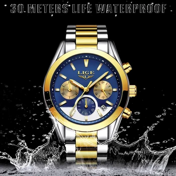 Mens Ceasuri de Top de Brand de Lux LIGE de Afaceri Clasic albastru Cuarț Ceas pentru Bărbați Impermeabil Complet din Oțel Ceas Sport Relogio Masculino