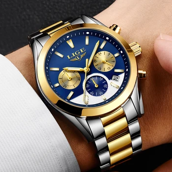 Mens Ceasuri de Top de Brand de Lux LIGE de Afaceri Clasic albastru Cuarț Ceas pentru Bărbați Impermeabil Complet din Oțel Ceas Sport Relogio Masculino
