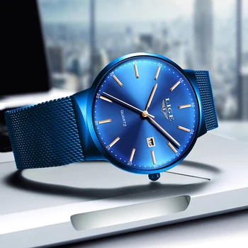 Mens Ceasuri LIGE Top Brand de Lux Albastru Impermeabil Ceasuri Ultra Subțire Data de Simplu Casual Cuarț Ceas Pentru Bărbați Sport Ceas