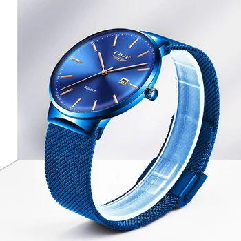 Mens Ceasuri LIGE Top Brand de Lux Albastru Impermeabil Ceasuri Ultra Subțire Data de Simplu Casual Cuarț Ceas Pentru Bărbați Sport Ceas