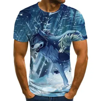 Mens Tee 3d Tricou de Vara Lupul Animal de Imprimare cu Maneci Scurte T-Shirt Bluza Topuri de sex Masculin Amuzant Tricouri 3D Animal Tricou Plus Dimensiune
