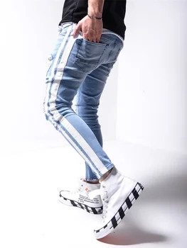 Mens vintage din denim skinny vara dungi de moda streetwear întinde biker slim fit jeans 2020 designer hip-hop-găuri slouchy jea