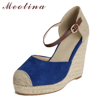 Meotina Espadrile Sandale Femei Cu Platforma Pantofi Pene Bohemia Glezna Curea Sandale Cu Toc Două Piese Roșu Albastru Dimensiuni Mari 34-43