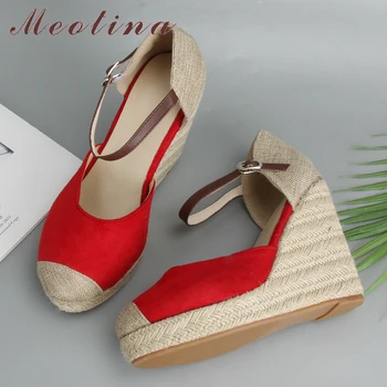 Meotina Espadrile Sandale Femei Cu Platforma Pantofi Pene Bohemia Glezna Curea Sandale Cu Toc Două Piese Roșu Albastru Dimensiuni Mari 34-43