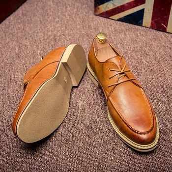 Merkmak 2020 Oameni Noi Pantofi Rochie Retro Din Piele Pantofi Oxford Lace Up Subliniat Toe Afaceri Petrecerea De Nunta Mens Apartamente