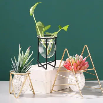 Metal Glass ghiveci Hidroponice ceea ce soporte macetas ghivece pentru flori decor de birou suculente maceta plante, decor gradina