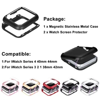 Metal Magnetic Caz pentru Apple Watch Band 44mm/40mm Acoperire pentru IWatch Seria 5 4 3 2 38mm/42mm Ceasul Bara cu Ecran Protector