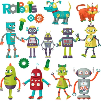 Metal Papusa Autocolant de Perete de Desene animate Drăguț Robot de Băieți Și Fete, Copii, Camera Auto-adeziv rezistent la apa Decor Grădiniță Decalcomanii de Perete