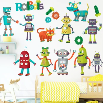 Metal Papusa Autocolant de Perete de Desene animate Drăguț Robot de Băieți Și Fete, Copii, Camera Auto-adeziv rezistent la apa Decor Grădiniță Decalcomanii de Perete