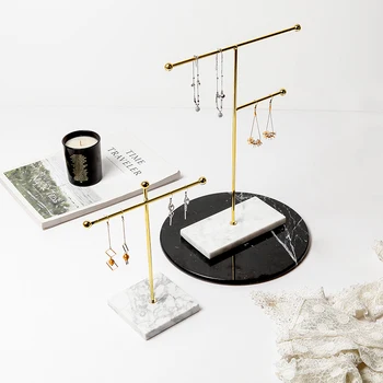 Metal rack de stocare cu baza de marmura la Modă moderne bijuterii inel colier cercei display stand decor de masă CY51804
