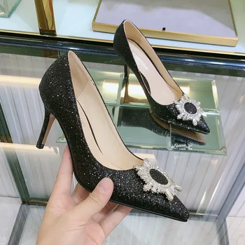 Metal Sculptat Toc Subțire De Mare Tocuri Pompe De Femei Pantofi 2020 Sexy Degetul Ascutit Doamnelor Pantofi De Moda Bomboane De Culori De Nunta Pantofi De Femeie