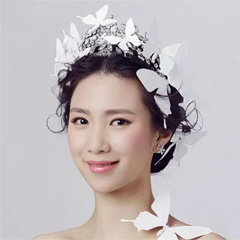 MHS.SOARELE 1set de moda de mireasa accesorii de par alb fluture farmec diademe caciula pentru femei păr de nunta bijuterii cadou TN1024