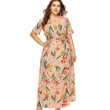 Miaoke Vara Plus Dimensiune lung de Imprimare florale rochie de petrecere femei de Înaltă Calitate de Moda de Îmbrăcăminte de mari dimensiuni Sifon rochie de noapte de petrecere