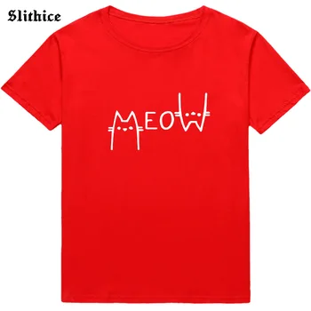 MIAU Kawaii Cat tricou Grafic de Imprimare Casual Fată Drăguță tricou Cadou top Streetwear Vara Femei t-shirt Tumblr Alb Negru tee