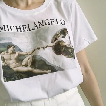 Michelangelo Estetice Harajuku Tricou Femei Grunge Ullzang Vintage tricou 90 Grafic Amuzant Tricou Streetwear Sus Teuri de sex Feminin