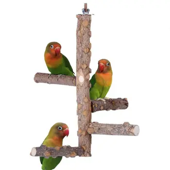 Mici Și Mijlocii Papagali Pasăre Stinghie De Lemn Sta Mesteca Musca Jucărie Păsări Leagăn Bell Suport Pentru Activitatea Titularului
