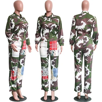 Militar Cargo Salopeta De Camuflaj Femei Zip-Up Romper Maneca Lunga Pantaloni Largi De Sex Feminin Retro Salopete Harajuku Streetwear Iarna