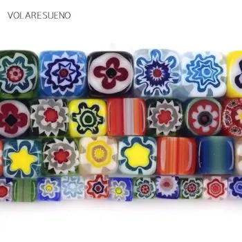 Millefiori Flori Mix de Culoare Formă Pătrată tv cu Margele de Sticla Lampwork Pentru a Face Bijuterii 4/6/8mm Distanțier Liber Margele Diy Meșteșug 15