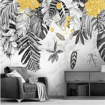 Milofi tapet mural desen Nordic simplu de mână-pictat tropicale cu frunze mici proaspete TV canapea fotografie pictura perete de fundal
