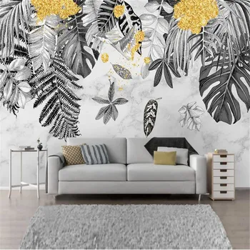 Milofi tapet mural desen Nordic simplu de mână-pictat tropicale cu frunze mici proaspete TV canapea fotografie pictura perete de fundal