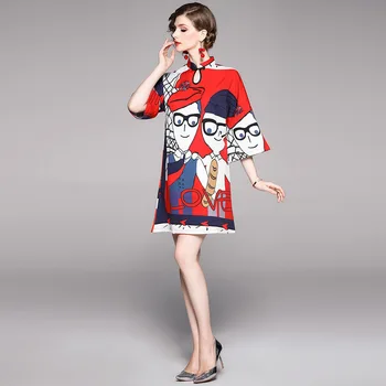 Mingyuan toamna anului nou stil național rochie Chineză îmbunătățit butonul print fusta a-line vrac cheongsam dressup femeie noapte de petrecere