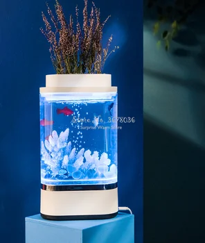 Mini Acrilice Birou Acvariu Mic Inteligent Acvariu Bol de Pește Colorat Decolorarea Smart touch Rezervor de Pește de Zgomot Redus