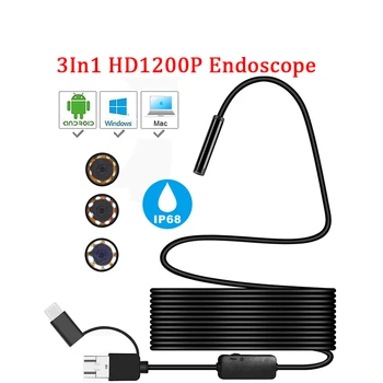 Mini Camera Endoscop HD 1200P IP68 2M Greu Tub Flexibil Mirco USB Tip-C Endoscop Video de Inspecție pentru Android Auto Endoscop