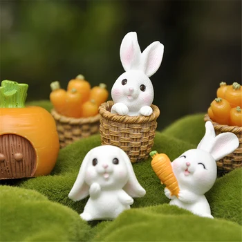 Mini Figurină de iepure de Desene animate de Animale Iepure Mănâncă Morcovi Model Micro Peisaj De Basm Decoratiuni de Gradina 7Pcs