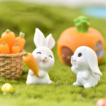 Mini Figurină de iepure de Desene animate de Animale Iepure Mănâncă Morcovi Model Micro Peisaj De Basm Decoratiuni de Gradina 7Pcs
