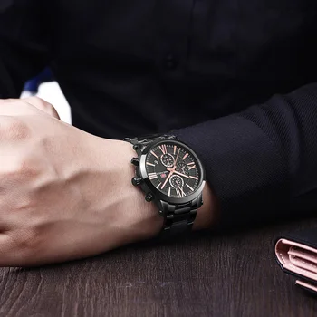 MINI FOCUS Oameni de Afaceri Cuarț Ceasuri din Oțel Inoxidabil Cronograf rezistent la apa Armatei Ceas de mână de Om Relogios Ceas 0219G Negru